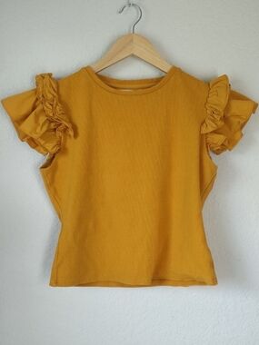 *Petite Friendly* Anthropologie Ribbed Cropped Top in Mustard Yellow